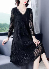 Classy Black Hollow Out Patchwork Lace Dress Bracelet Sleeve