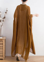 Natural yellow chiffon Robes plus size Shape stand collar Batwing Sleeve Dress