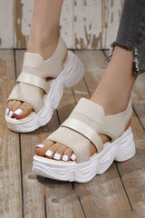 Knit Mesh Strap Open Toe Mid Heel Platform Casual Sandals