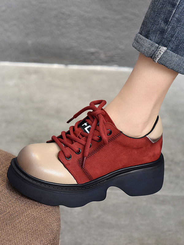 Casual Leather Thick Sole Colour Block Shoes