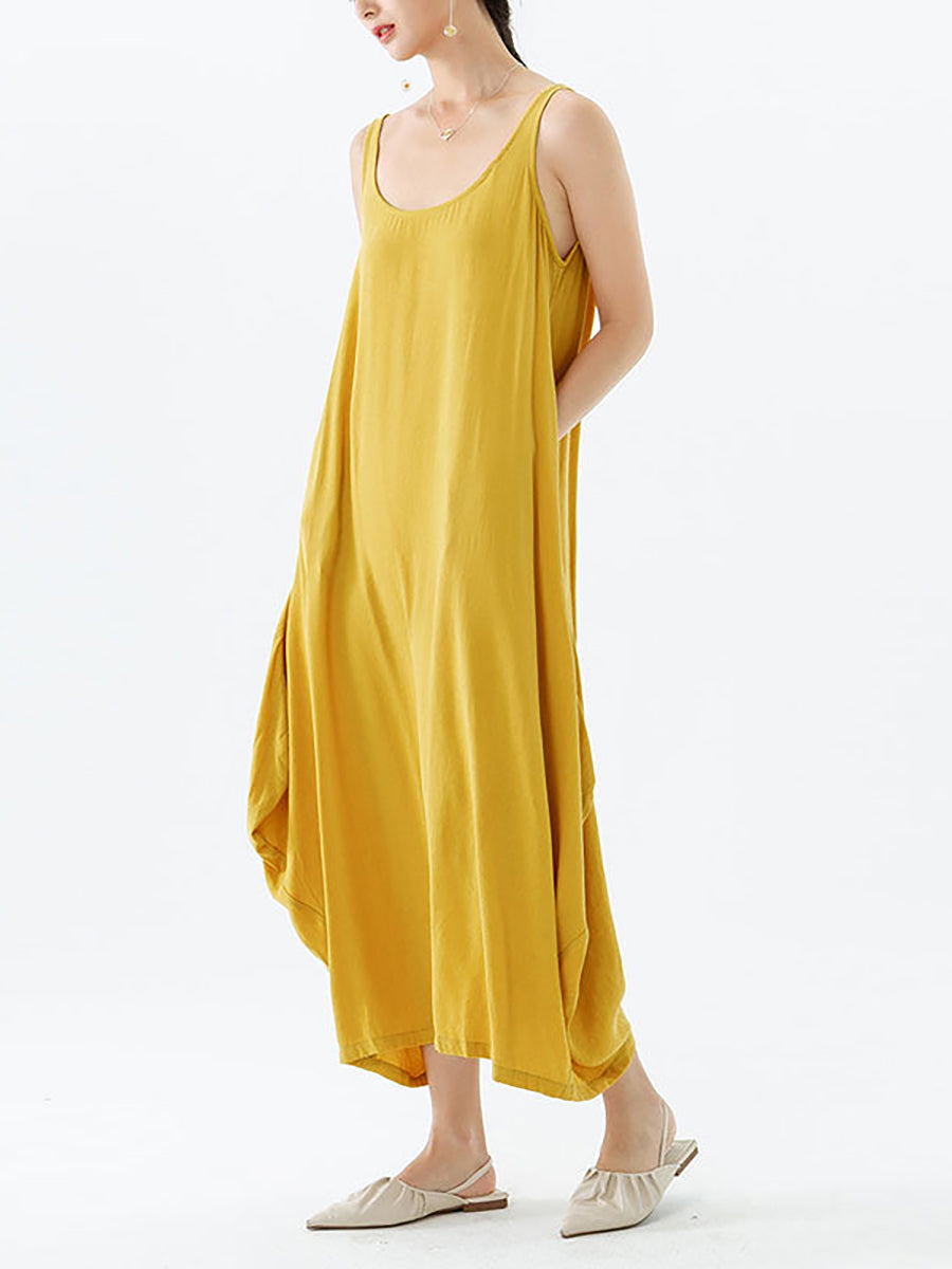 Casual Solid Color Pleated Sleeveless Maxi Dress