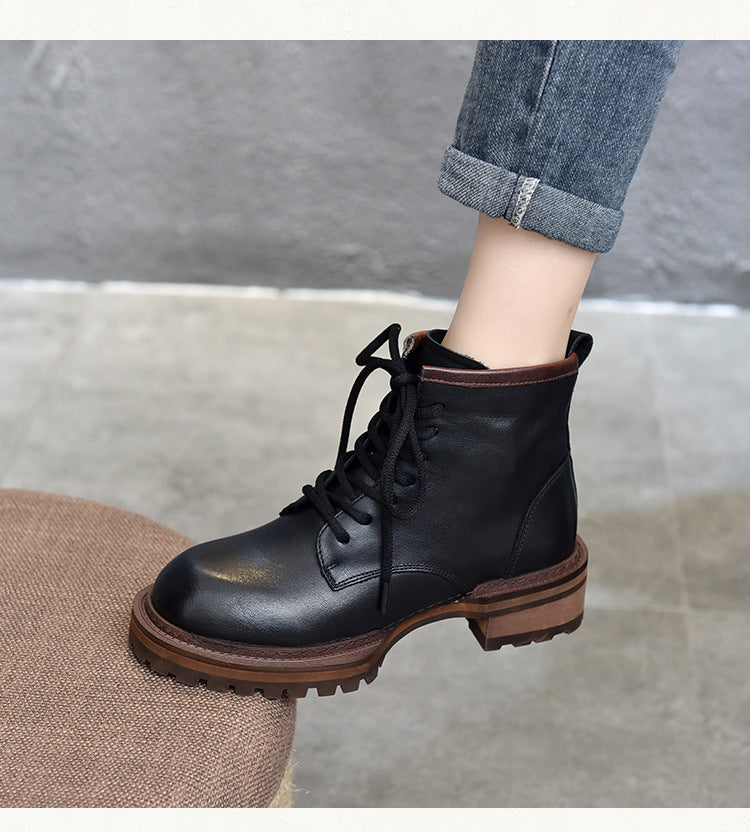 British Style Leather Side Zipper Martin Boots