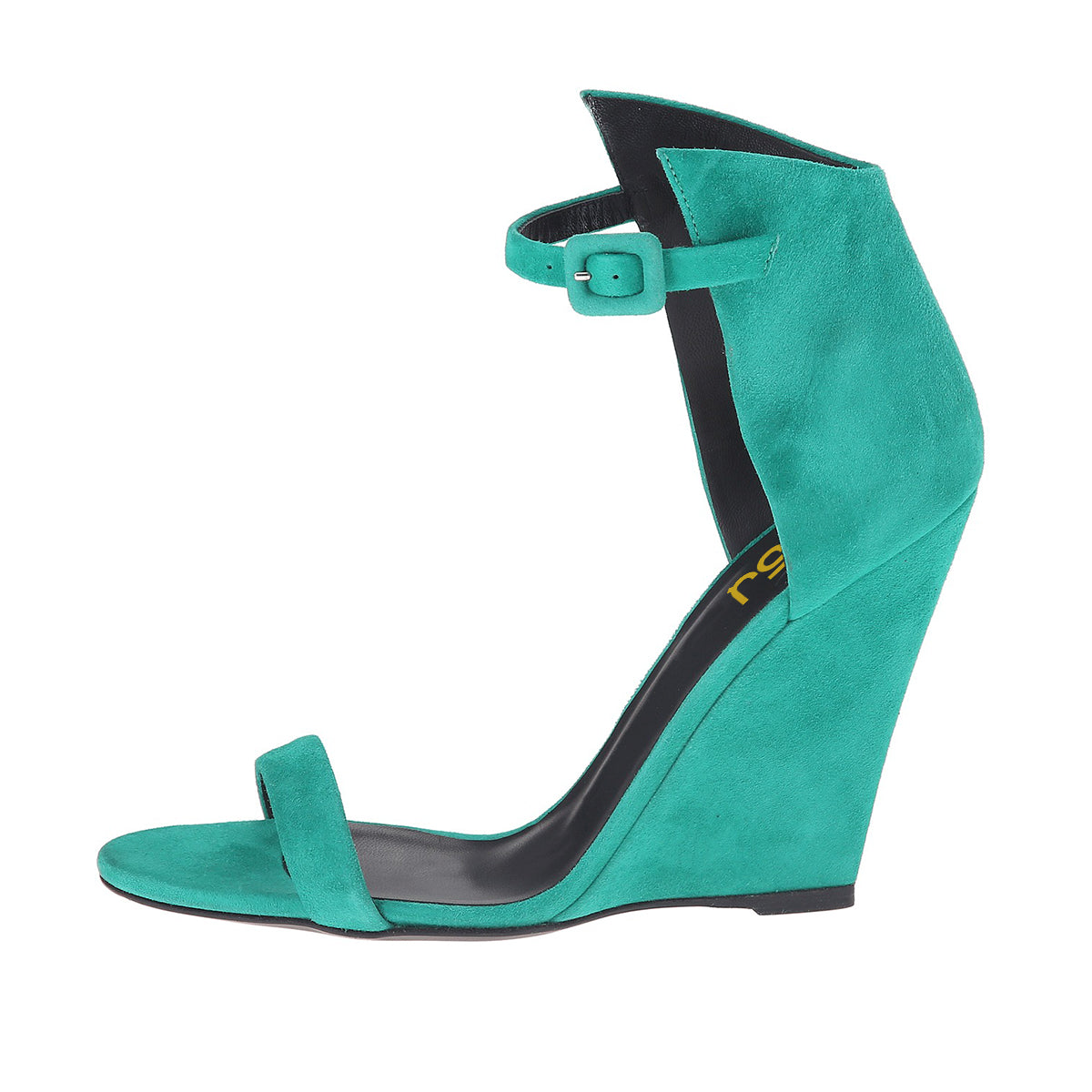 Teal Shoes Vegan Suede Wedge Heel Ankle Strap Sandals by FSJ