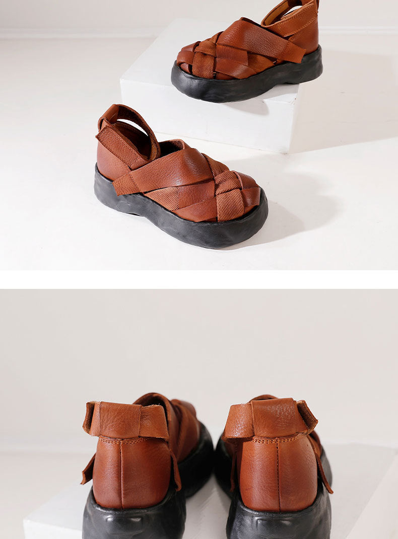 Classic Leather Woven Thick Sole Sandals