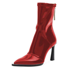 Red Mirror Zipper Pool Heel Mid-calf Boots by FSJ