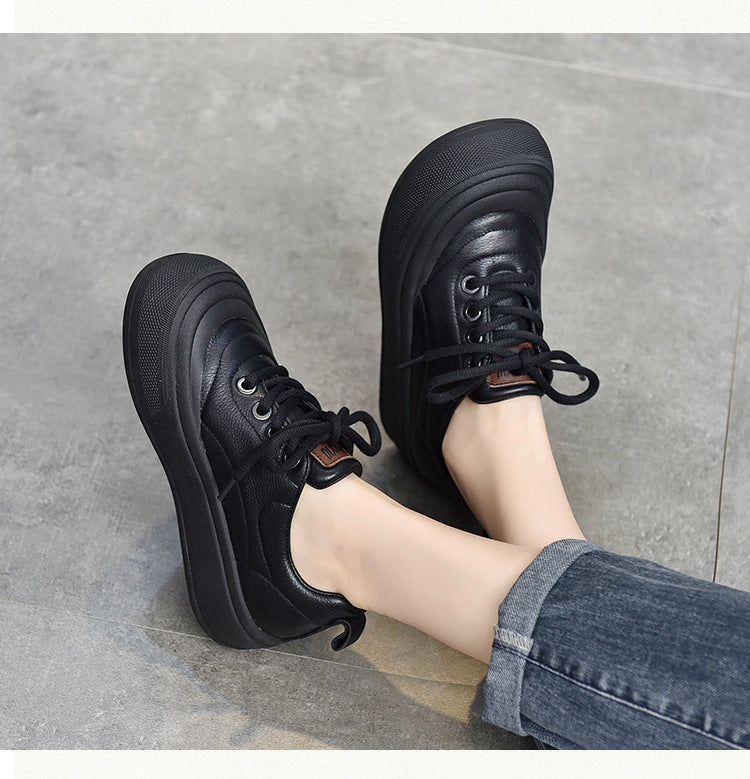 Casual Lace Up Leather Mid-heel Shoes