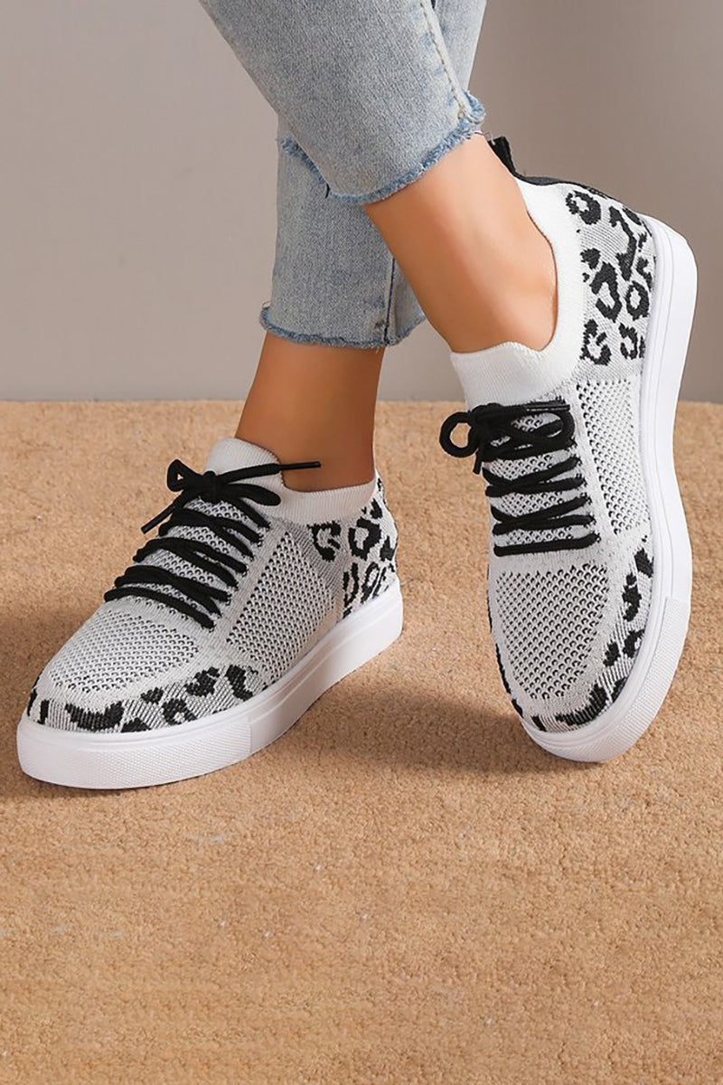 Casual Mesh Patchwork Leopard Pattern Lace Up Sneakers