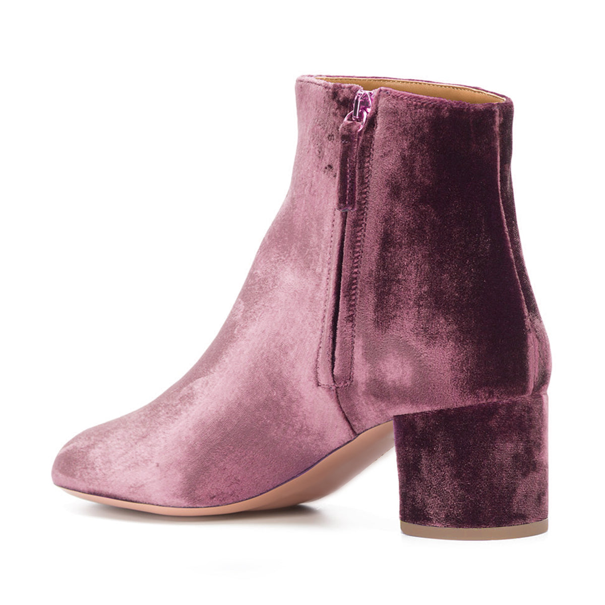 Plum Velvet Short Boots Round Toe Chunky Heel Fashion Ankle Boots