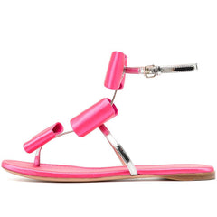 Hot Pink Flat Sandal Women'S Classy Open Toe Bow Shoes Summer Ankle Strap Flats