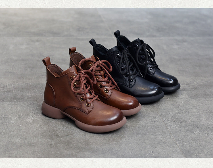 British Style Leather Lace-Up High Top Short Boots