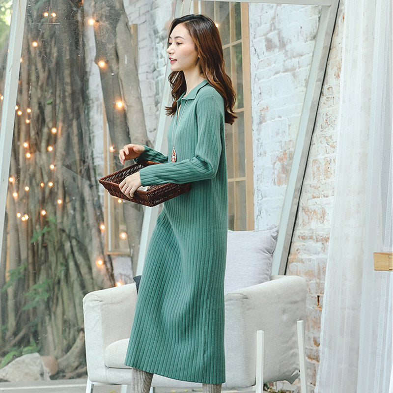 boutique green knit dresses plus size V neck long knit sweaters 2018 Square Collar pockets winter dresses