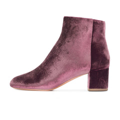 Plum Velvet Short Boots Round Toe Chunky Heel Fashion Ankle Boots