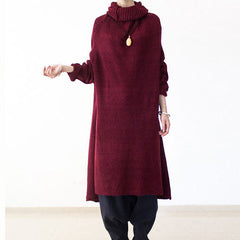 2021 winter burgundy cotton knit sweater dresses plus size turtle neck warm winter dress