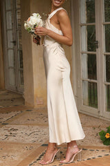 White Sweet Elegant Solid One Shoulder Evening Dress Dresses