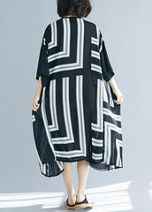 DIY o neck patchwork chiffon Long Shirts Fitted Life black striped Maxi Dresses Summer