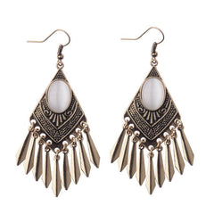 Vintage Rhombus Shaped Silver Tassel Earrings