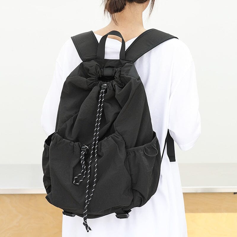 Women Minimalist Solid Canvas Lacing Backpack