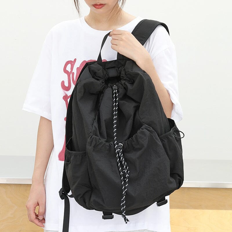 Women Minimalist Solid Canvas Lacing Backpack