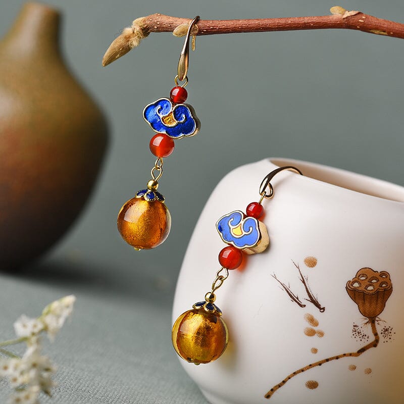 Women Retro Ethnic Agate Casual Earrings