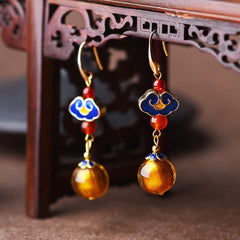 Women Retro Ethnic Agate Casual Earrings