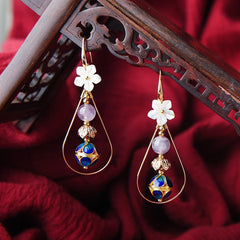 Women Retro Ethnic Shellfish Cloisonne Earrings