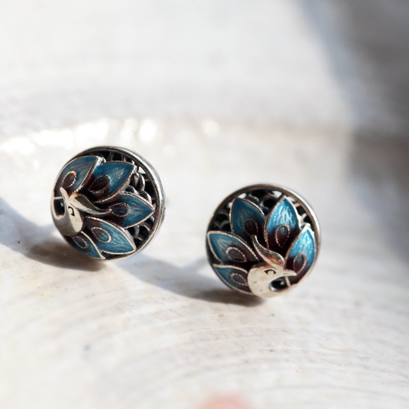 Women Retro Peacock S925 Silver Earring Studs