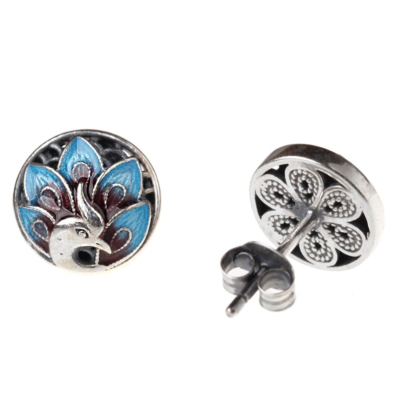 Women Retro Peacock S925 Silver Earring Studs