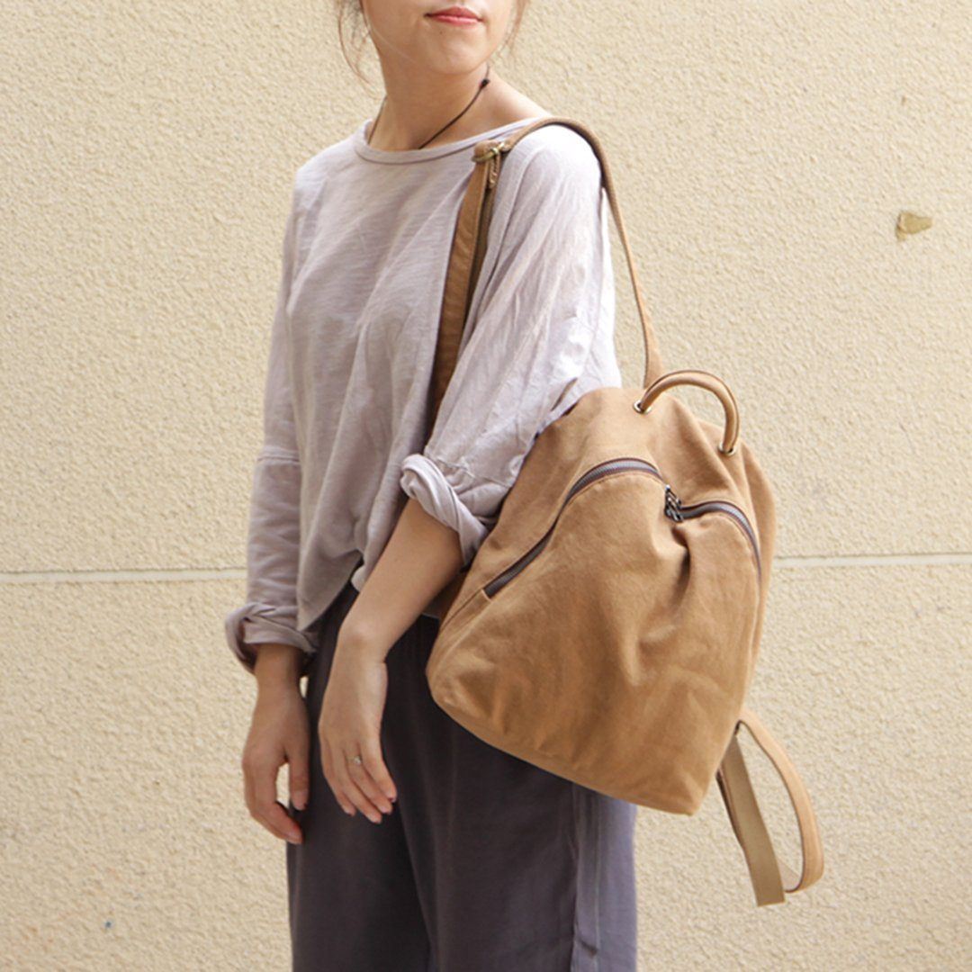 Women Solid Simple Canvas Bag Backpack