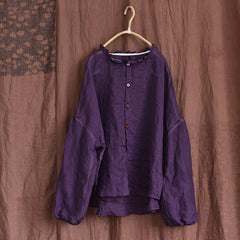 Women Spring Cotton Linen Ruffle Loose Blouse