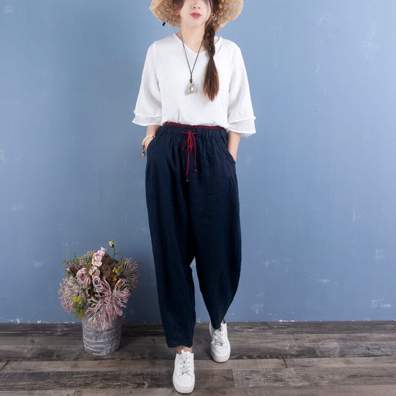 Women Spring Linen Loose Solid Casual Pants