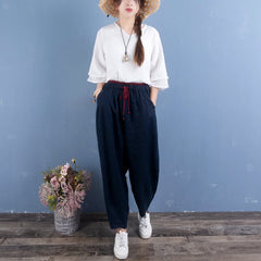 Women Spring Linen Loose Solid Casual Pants