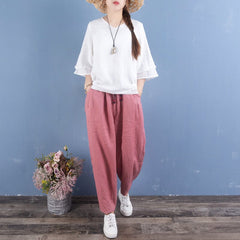 Women Spring Linen Loose Solid Casual Pants