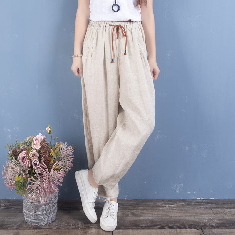 Women Spring Linen Loose Solid Casual Pants