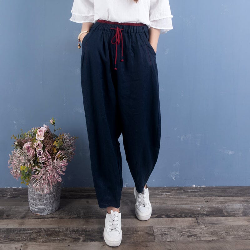 Women Spring Linen Loose Solid Casual Pants