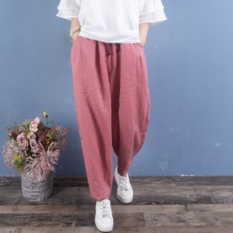 Women Spring Linen Loose Solid Casual Pants