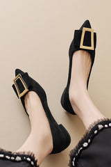 Fluffy Faux Leather Alloy Buckle Decor Pointy Toe Flats