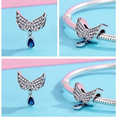 925 Sterling Silver Blue Angel Wings Pendant Charm Jewelry Without Chain