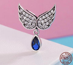 925 Sterling Silver Blue Angel Wings Pendant Charm Jewelry Without Chain