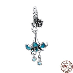 925 Sterling Silver Blue Enamel Flower Pendant Charm Jewelry Without Chain