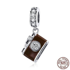 925 Sterling Silver Brown Camera Pattern Pendant Charm Jewelry Without Chain