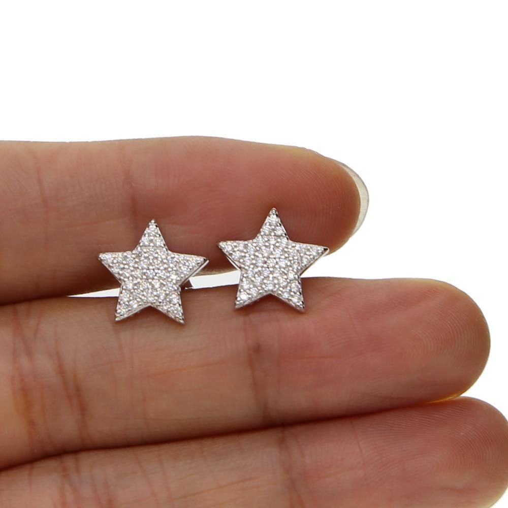 925 Sterling Silver Crystal Star Earrings Charm Jewelry