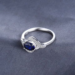 925 Sterling Silver Finger Rings Charm Jewelry JOS0407 Blue Oval Gemstone