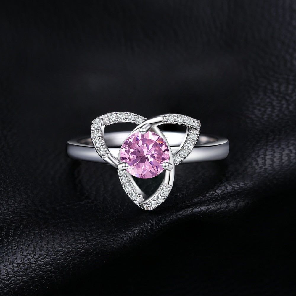 925 Sterling Silver Finger Rings Charm Jewelry JOS0411 Flower Pink Gemstone