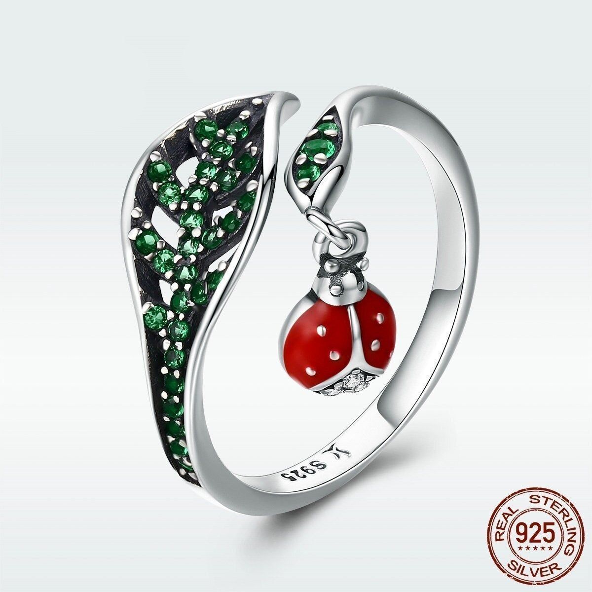 925 Sterling Silver Finger Rings Charm Jewelry Ladybug Pattern #HSR310