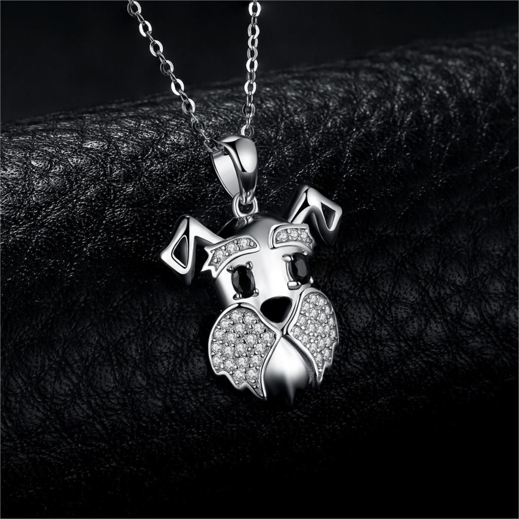 925 Sterling Silver Pendant Charm Jewelry JPOS0327 Schnauzer Dog Pattern Without Chain