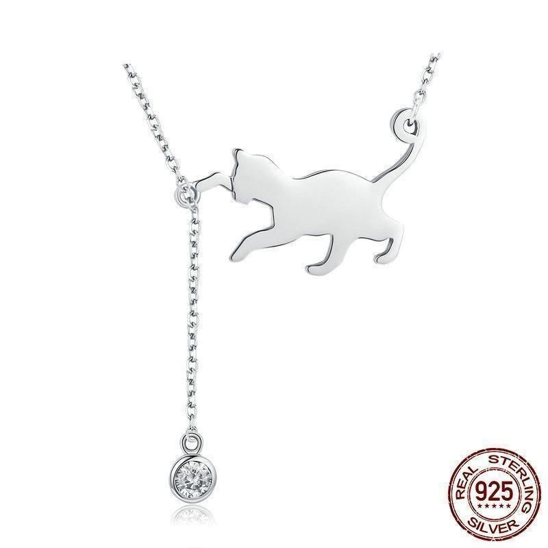 925 Sterling Silver Pussy Cat Pendant Necklace Charm Jewelry