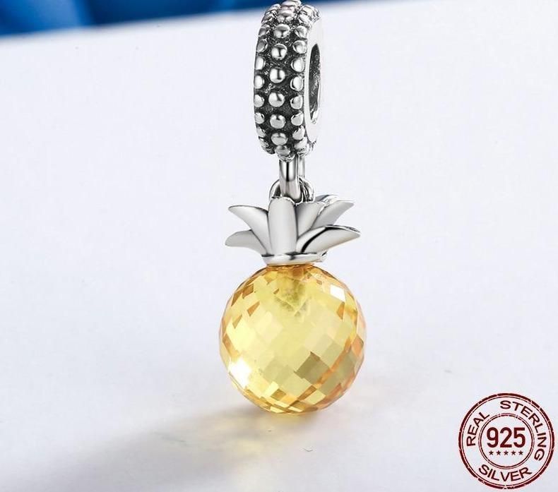 925 Sterling Silver Yellow Crystal Pineapple Pendent Charm Jewelry #SCC150