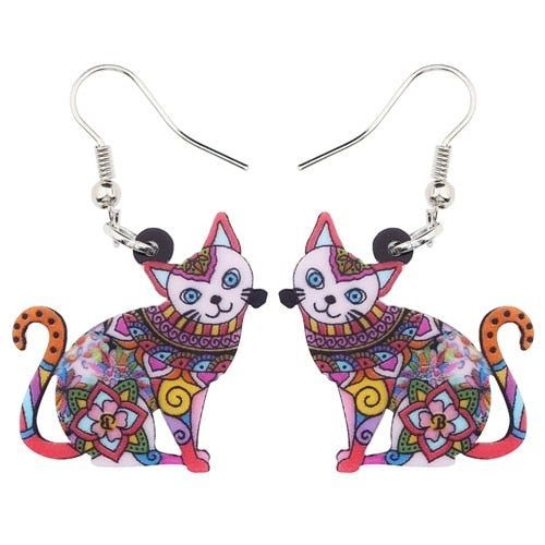 Acrylic Happy Floral Cat Pattern Earring Charm Jewelry BOS1141