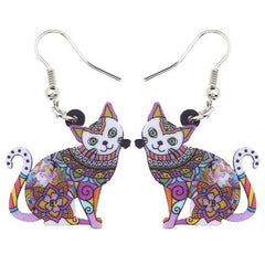 Acrylic Happy Floral Cat Pattern Earring Charm Jewelry BOS1141