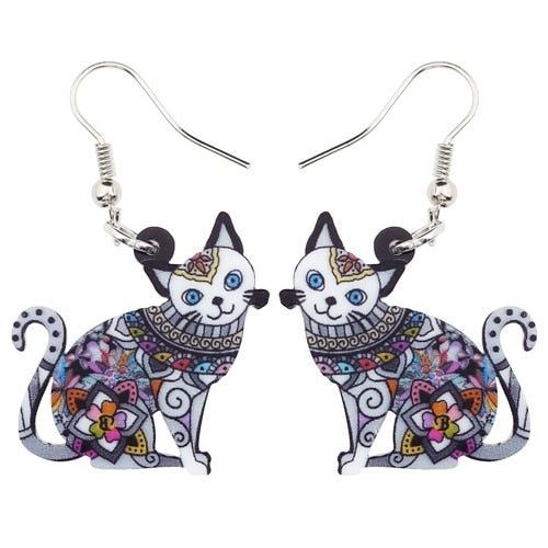 Acrylic Happy Floral Cat Pattern Earring Charm Jewelry BOS1141